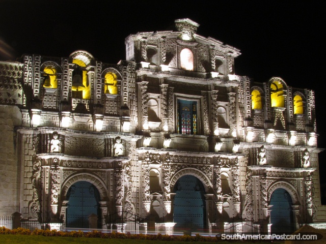 Cajamarca Cathedral at night. (640x480px). Peru, South America.