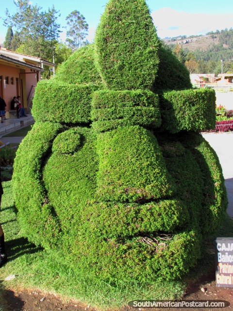 Green bush sculpture at Banos del Inca in Cajamarca. (480x640px). Peru, South America.