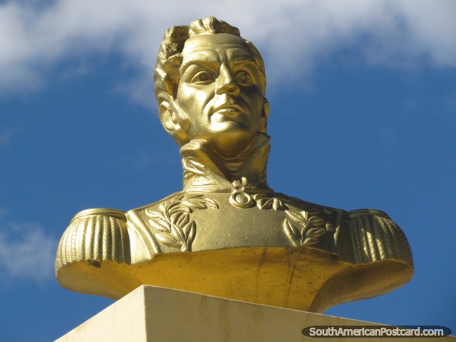 Gold Simon Bolivar monument in Cajabamba. (640x480px). Peru, South America.