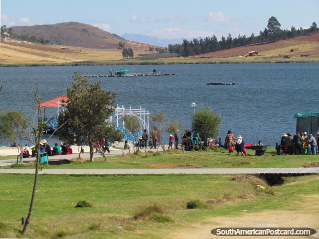 Locals enjoying Lagoon Sausacocha near Huamachuco. (640x480px). Peru, South America.