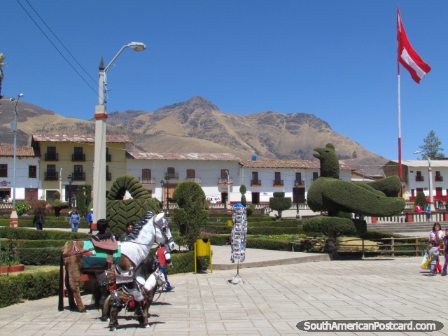 The lovely central plaza in Huamachuco. (640x480px). Peru, South America.