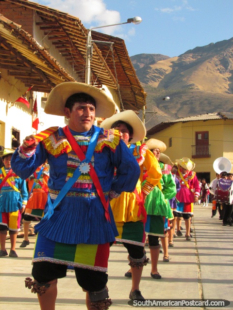 The most colorful of Peruvian costumes in Huamachuco. (480x640px). Peru, South America.