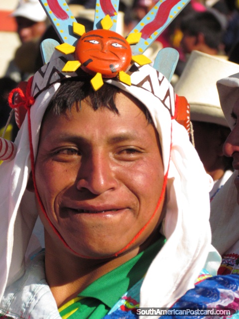 The big grin of an Indian in the Huamachuco festival. (480x640px). Peru, South America.