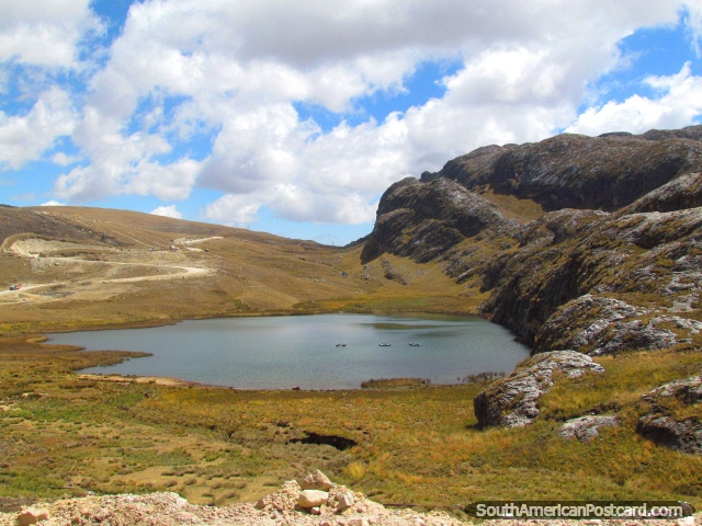 A lagoon and rock hill beside the road from Huamachuco to Shorey. (640x480px). Peru, South America.