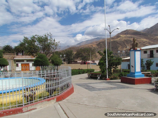 Park with mountains behind in Caraz. (640x480px). Peru, South America.