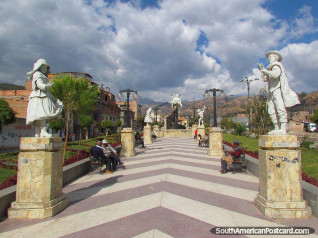 The park of white statues beside the river in Huaraz. (640x480px). Peru, South America.
