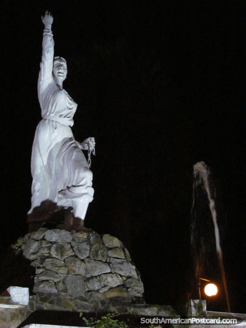 Micaela Bastidas statue at night, Abancay. (480x640px). Peru, South America.