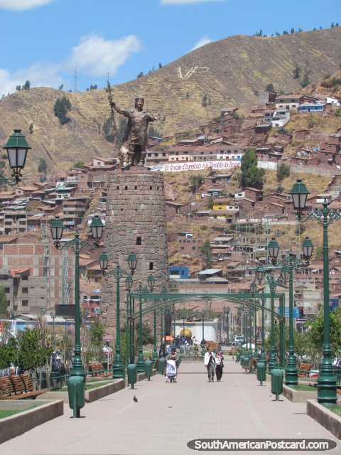 Walking towards the Pachakuteq Monument in Cusco. (480x640px). Peru, South America.