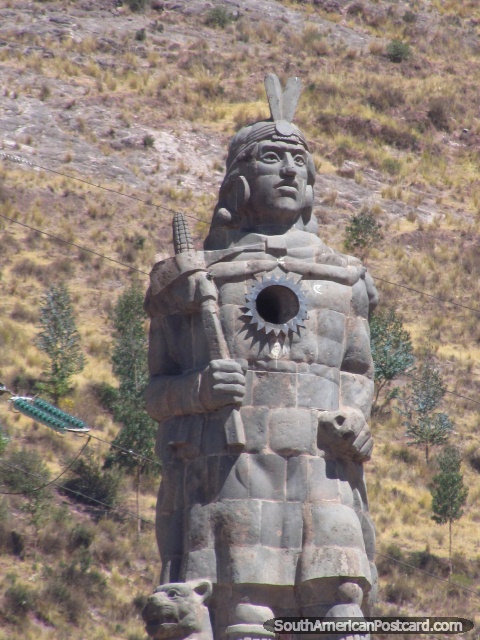 Inca warrior monument on the hillside in Cusco. (480x640px). Peru, South America.