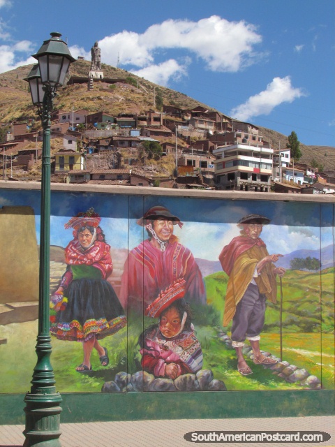 Wall mural of indigenous people in Cusco. (480x640px). Peru, South America.