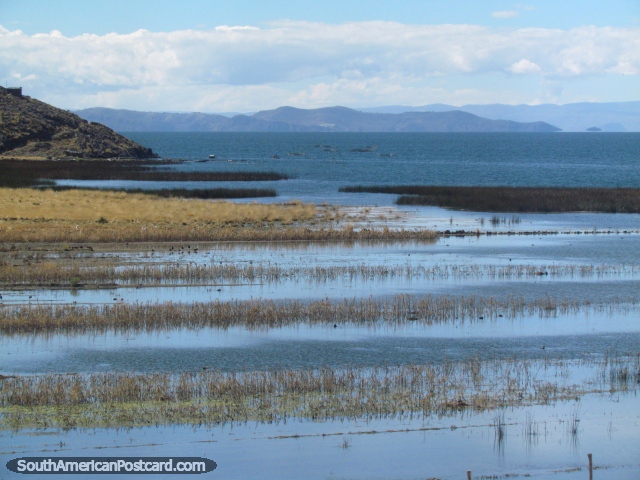Looking across Lake Titicaca around the area of Zepita. (640x480px). Peru, South America.