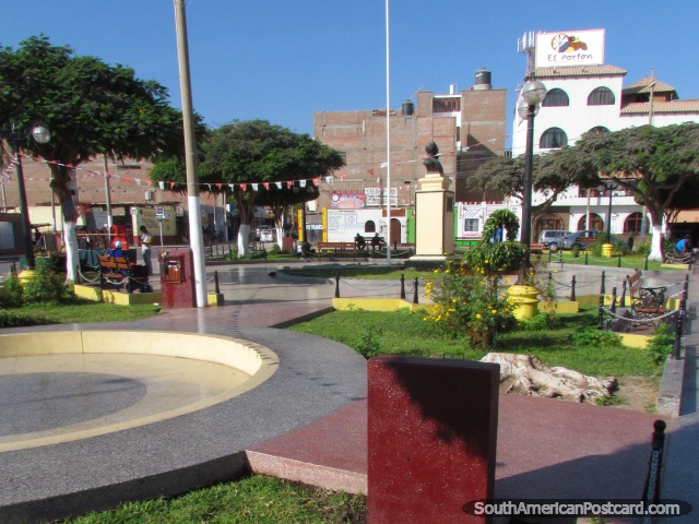 Small plaza and park in central Nazca. (640x480px). Peru, South America.
