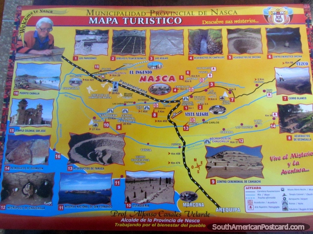 Mapa turístico de Nazca. (640x480px). Perú, Sudamerica.