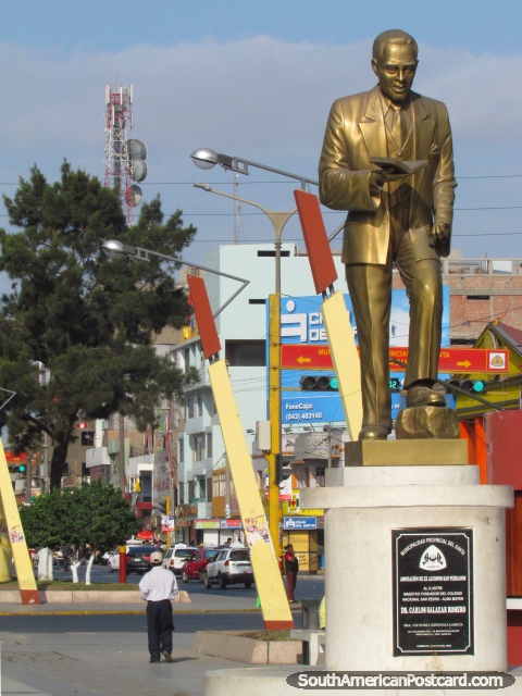Writer Dr. Carlos Salazar Romero, statue in Chimbote. (480x640px). Peru, South America.