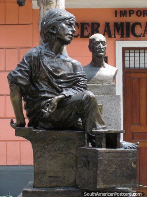 Monument to the shoeshine boys and Dr. Augusto E. Perez Aranibar bust in Lima. (480x640px). Peru, South America.