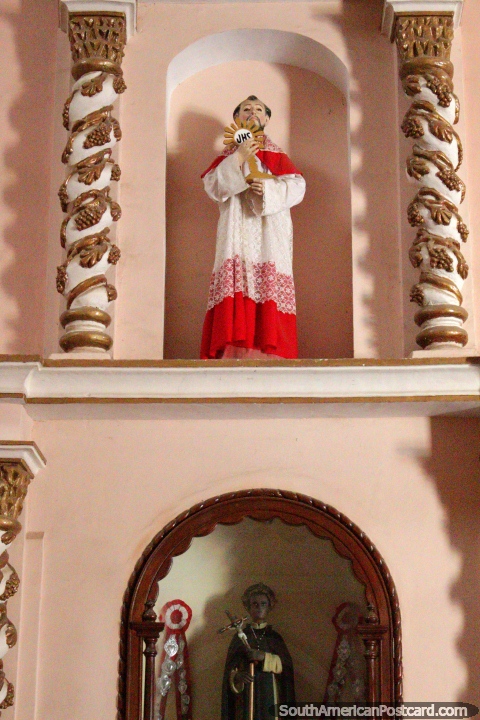 Antique religious figures in the church, Parroquia El Sagrario la Merced in Huanuco. (480x720px). Peru, South America.