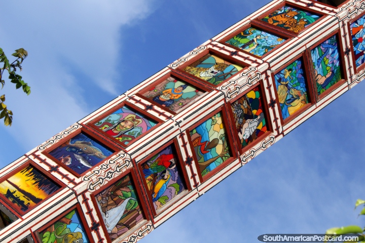 Beautiful paintings on the clock tower in Pucallpa, at Plaza del Reloj. (720x480px). Peru, South America.