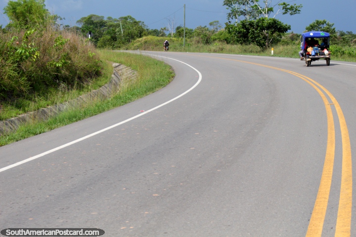 Even mototaxis travel the roads of the Amazon, Pucallpa to Tingo Maria. (720x480px). Peru, South America.