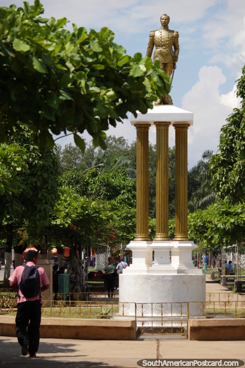 Estatua y principal monumento de oro en Tingo Mara en la plaza y el parque. (480x720px). Per, Sudamerica.