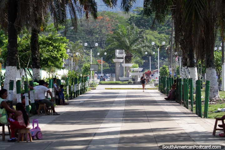 Park, palm trees and lights, a beautiful part of the city in Tingo Maria. (720x480px). Peru, South America.