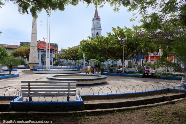 The plaza is the center of town in Yurimaguas but the river is the center of life. (720x480px). Peru, South America.
