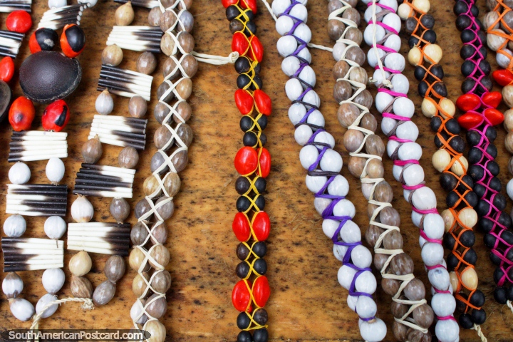 Beautiful colored beads made by the indigenous people of the Amazon jungle around Iquitos. (720x480px). Peru, South America.