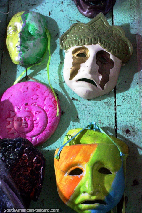Awesome masks, great work by top artists at the Anaconda Arts Center in Iquitos. (480x720px). Peru, South America.