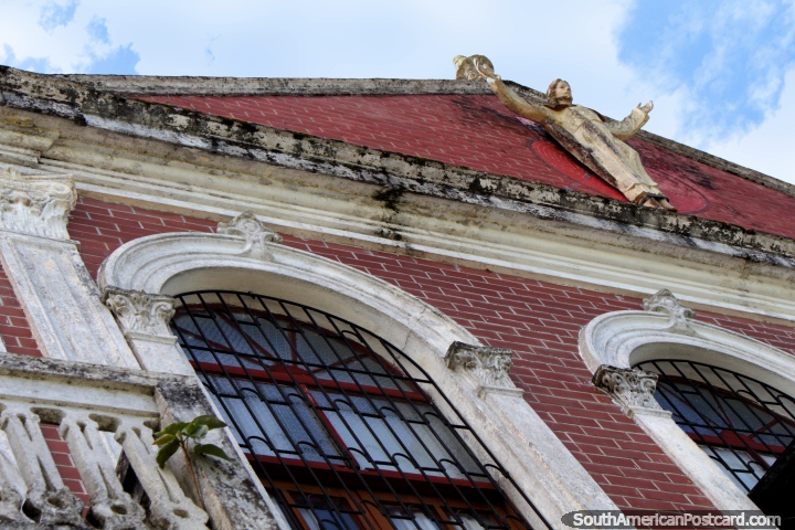 Seminario Diocesano San Agustin, an old historic church facade in Iquitos. (720x480px). Peru, South America.