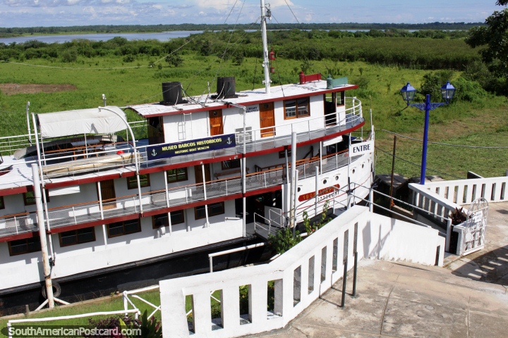 Historic Boat Museum in Iquitos (Museo Barcos Historicos), Amazon River behind. (720x480px). Peru, South America.