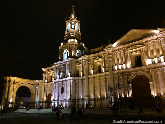 Arequipa cathedral, one of the more unusual and famous colonial churches in Peru. (640x480px). Peru, South America.