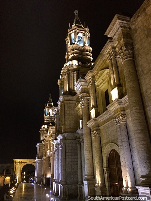 Cathedral of Arequipa (1540), in 1854 the clock from England was installed and the organ from Belgium too. (480x640px). Peru, South America.