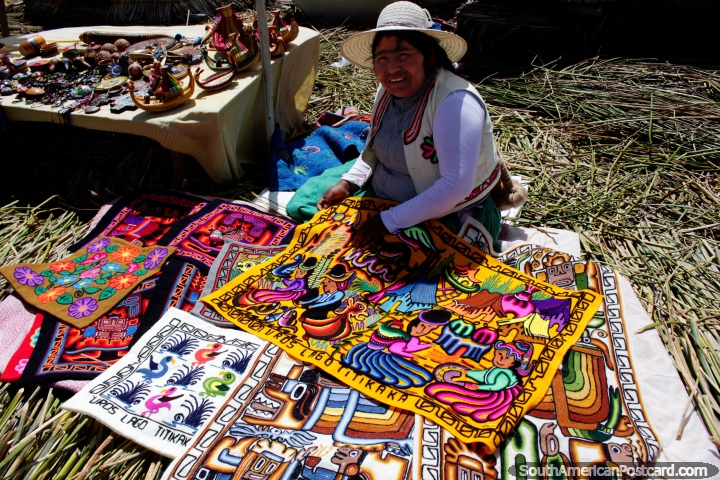 Cultural crafts depicting the tradition of the people who live around the lake in Puno. (720x480px). Peru, South America.