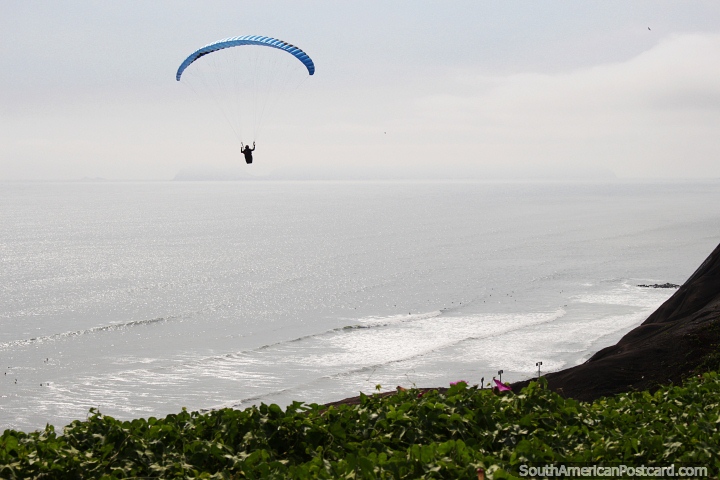 Paragliding in Lima off the cliffs in Miraflores, a popular recreational sport. (720x480px). Peru, South America.