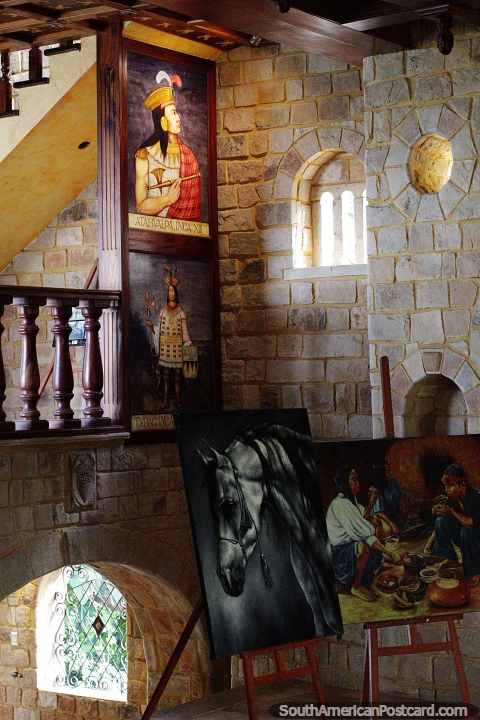 Pinturas y ventanas luminosas en el interior del castillo de Lamas. (480x720px). Per, Sudamerica.