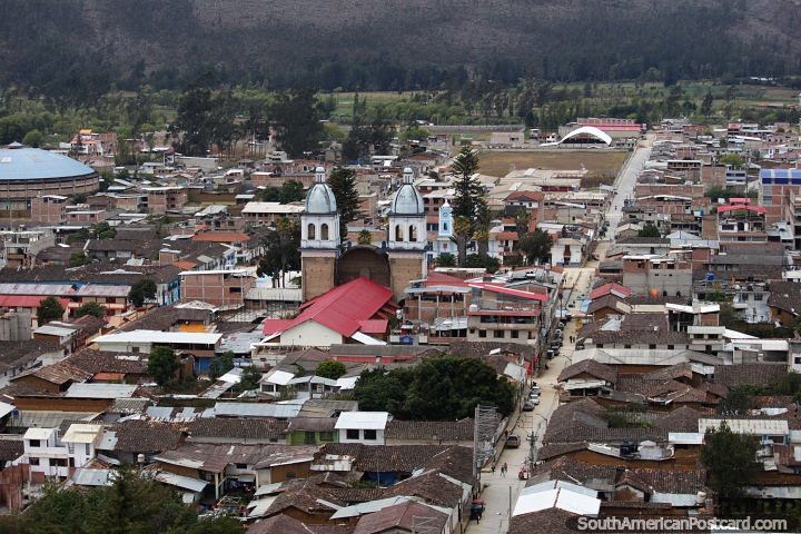 Central part of the city in Celendin with the plaza and towers. (720x480px). Peru, South America.