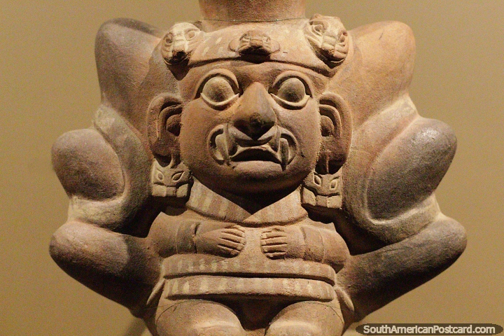 Ceramic of a religious figure with much detail, Sipan museum, Lambayeque. (720x480px). Peru, South America.