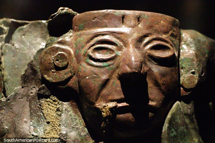 Female face ceramic work, interesting art created by the Moche, Sipan museum, Lambayeque. (720x480px). Peru, South America.