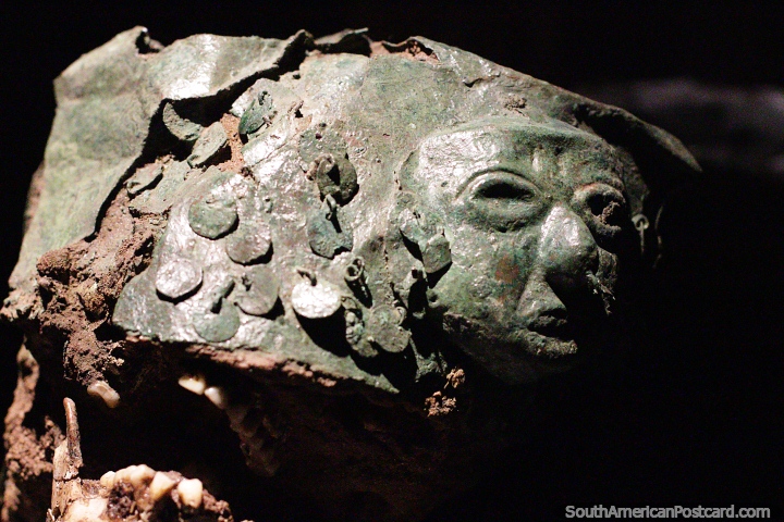 Copper crown to carry the young, ancient relics at the Sipan museum, Lambayeque. (720x480px). Peru, South America.