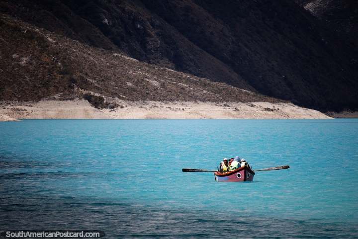 Cruise by paddle boat on Paron Lake at over 4000 meters above sea level, Caraz. (720x480px). Peru, South America.