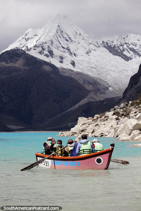 A day trip from Caraz, Paron Lake has beautiful scenery and snow-capped mountains. (480x720px). Peru, South America.