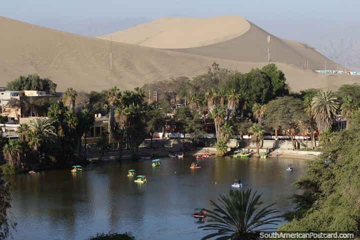 Amazing place, Huacachina with a lagoon and huge sand crater. (720x480px). Peru, South America.