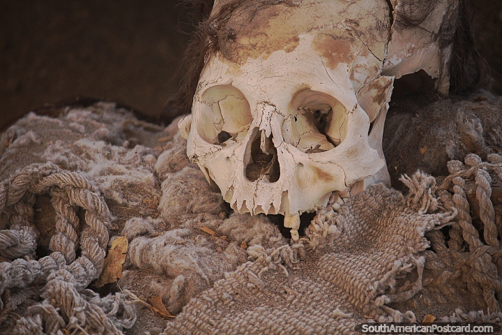 Cementerio del siglo IX con momias, calaveras y esqueletos, Chauchilla, Nazca. (720x480px). Per, Sudamerica.