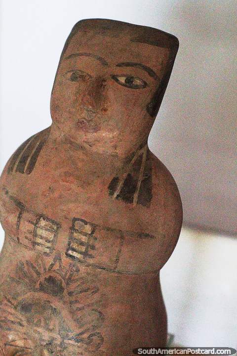 Ancient ceramic figure from the Nazca culture at the Maria Reiche Museum, Nazca. (480x720px). Peru, South America.