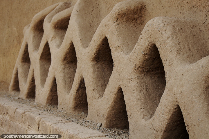 Diamond shape adobe walls at Chan Chan archeological site in Trujillo. (720x480px). Peru, South America.