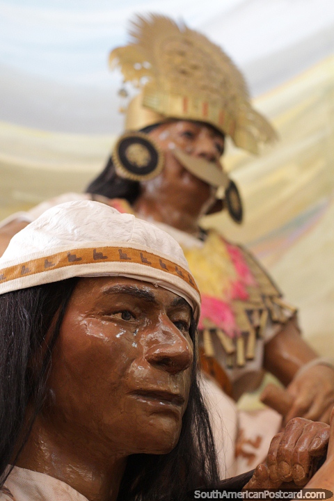Chimu warrior and king, model at the Chan Chan museum in Trujillo. (480x720px). Peru, South America.