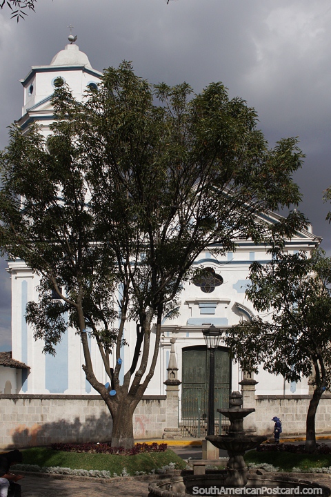 Inmaculada Concepcion monastery, blue and white church in Cajamarca. (480x720px). Peru, South America.