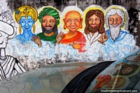 5 wise men of different religions, graffiti art in Cayenne in French Guiana. The 3 Guianas, South America.