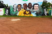 Um mural de 5 homens por Abel Adonai (abeladonai.com) em Cayenne em Guiana Francesa. As 3 Guianas, América do Sul.