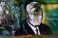 Mural de um homem com cabelo cinza em Cayenne, Guiana Francesa. As 3 Guianas, América do Sul.