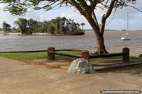 View of the river from the park in Saint Laurent du Maroni in French Guiana. The 3 Guianas, South America.